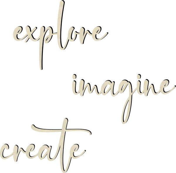Drewniany napis „EXPLORE – IMAGINE – CREATE” – inspirujący akcent do pokoju dziecka