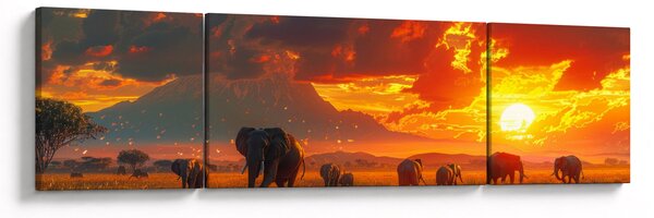 Obraz - Stado słoni (170x50 cm)