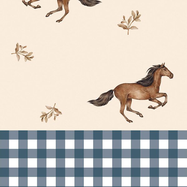 Tapeta do pokoju dla dziecka Horses and check blue