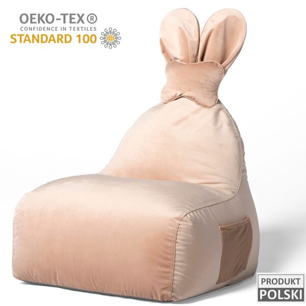 Pufa Bunny Velvet Blady Róż – siedzisko z oparciem dla dziecka FUNNY BUNNY