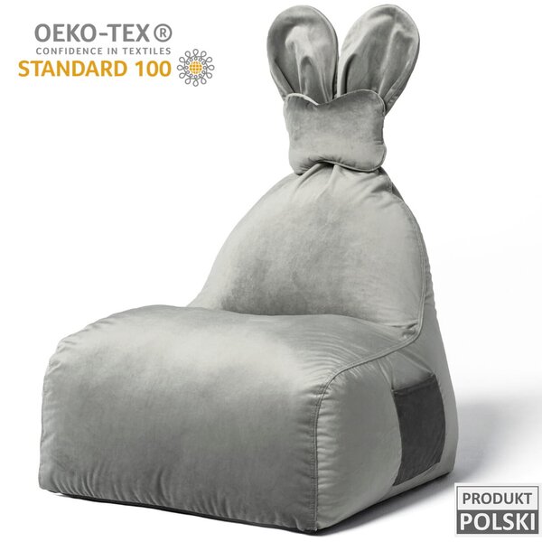 Pufa Bunny Velvet Szara – siedzisko z oparciem dla dziecka FUNNY BUNNY
