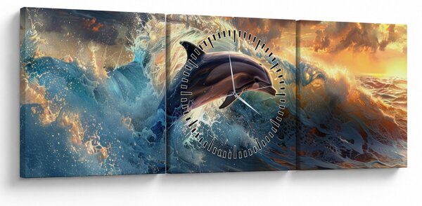 Obraz - Delfin, ilustracje (z zegarem) (90x30 cm)