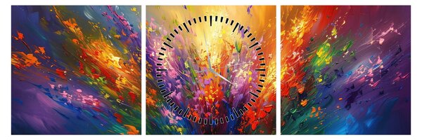 Obraz - Abstrakcja kwiatów (z zegarem) (90x30 cm)