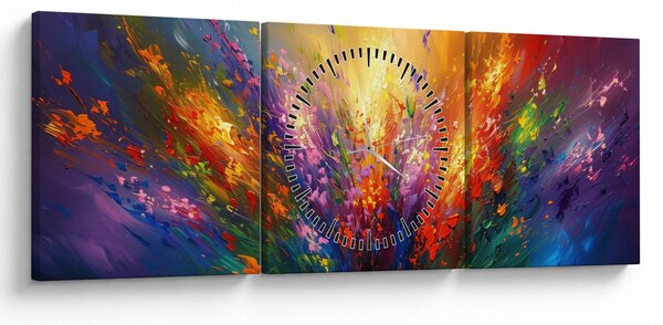 Obraz - Abstrakcja kwiatów (z zegarem) (90x30 cm)