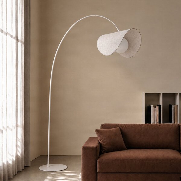 Lampa Podłogowa Lucande, Tamani, ściemnialny, beżowy, salon, tkanina | tekstylia, design