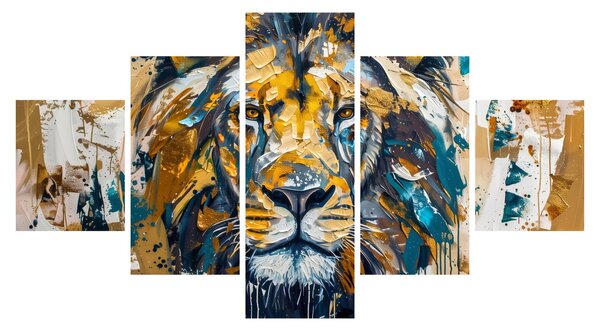 Obraz - Abstrakcyjny obraz olejny z lwem (125x70 cm)