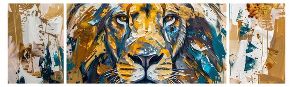 Obraz - Abstrakcyjny obraz olejny z lwem (170x50 cm)