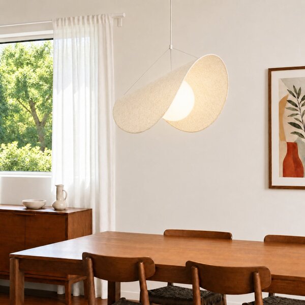 Lampa Wisząca Lucande, Tamani, ściemnialny, beżowy, salon, tkanina | tekstylia, design