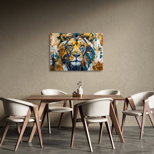 Obraz na szkle - Abstrakcyjny obraz olejny z lwem (70x50 cm)