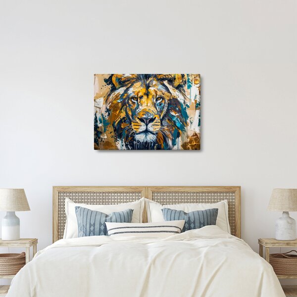 Obraz - Abstrakcyjny obraz olejny z lwem (70x50 cm)