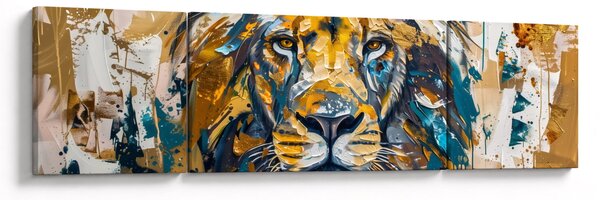 Obraz - Abstrakcyjny obraz olejny z lwem (170x50 cm)