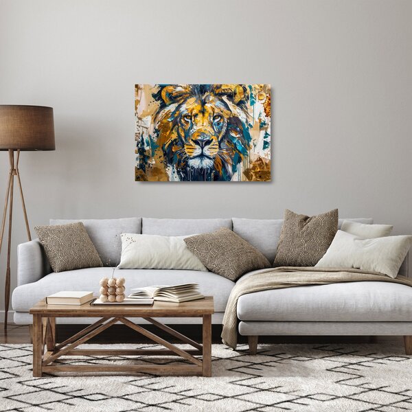 Obraz na szkle - Abstrakcyjny obraz olejny z lwem (70x50 cm)