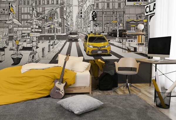 Tapeta NEW YORK Yellow – Tapeta z Żółtą Taksówką do Pokoju Dziecka