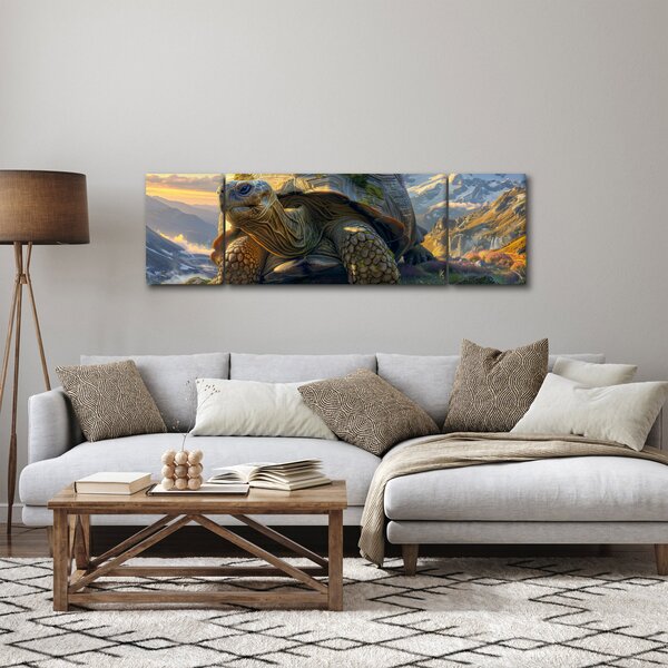 Obraz - Żółw i górski krajobraz (170x50 cm)