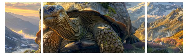 Obraz - Żółw i górski krajobraz (170x50 cm)