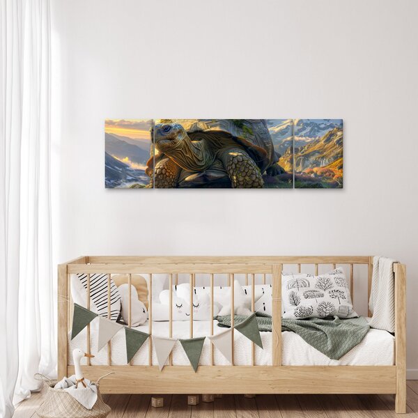 Obraz - Żółw i górski krajobraz (170x50 cm)