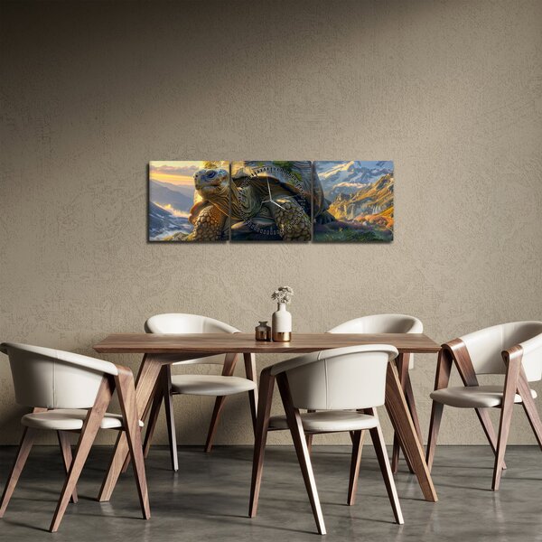 Obraz - Żółw i górski krajobraz (z zegarem) (90x30 cm)