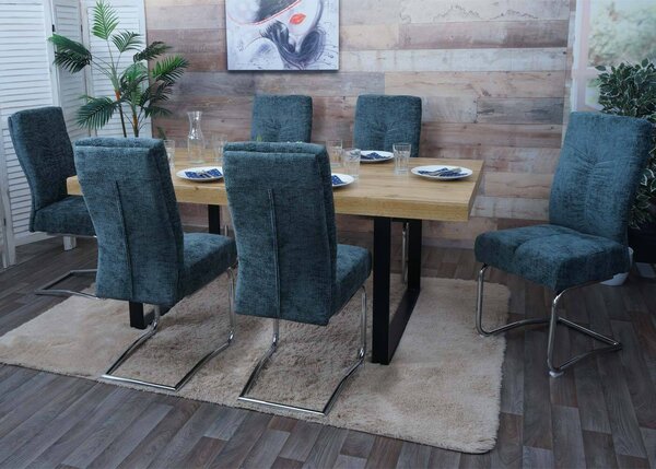 Zestaw 6 krzeseł do jadalni HWC-G56, krzesło kuchenne krzesło wspornikowe fotel, metal tkanina/tkanina szenilowa ~ niebiesko-zielony