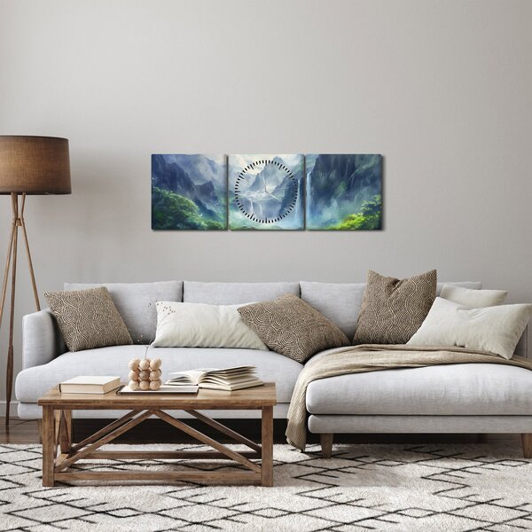 Obraz - Dolina wodospadów (z zegarem) (90x30 cm)
