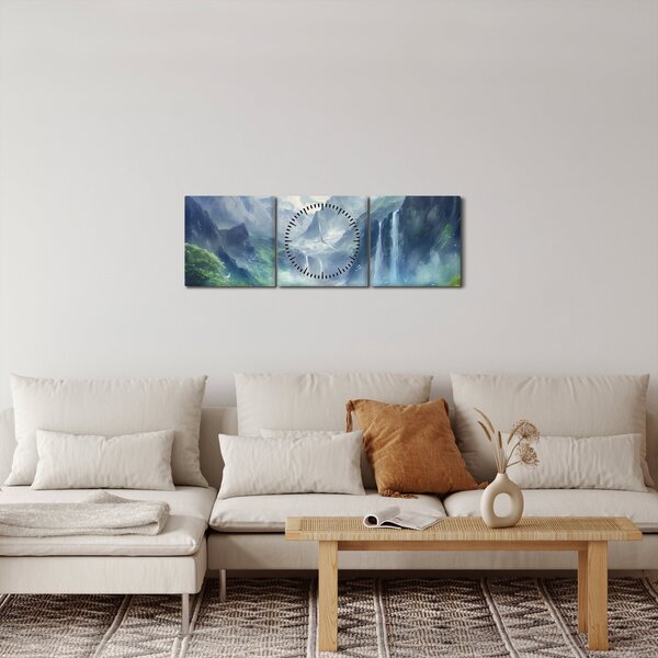 Obraz - Dolina wodospadów (z zegarem) (90x30 cm)