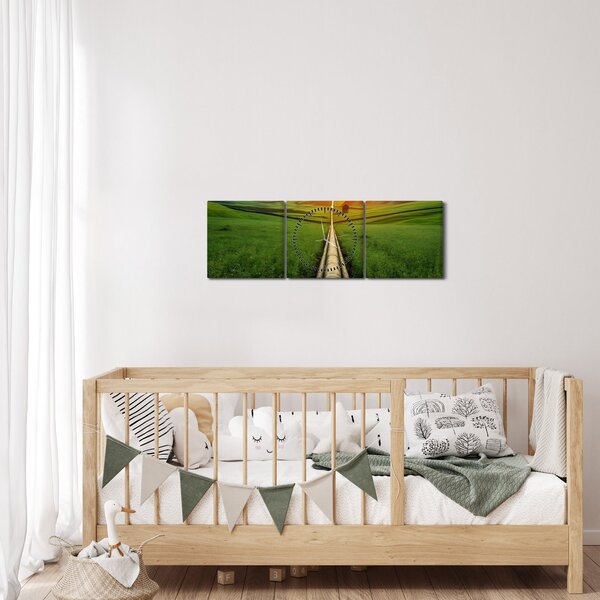 Obraz - Wschód słońca nad doliną (z zegarem) (90x30 cm)
