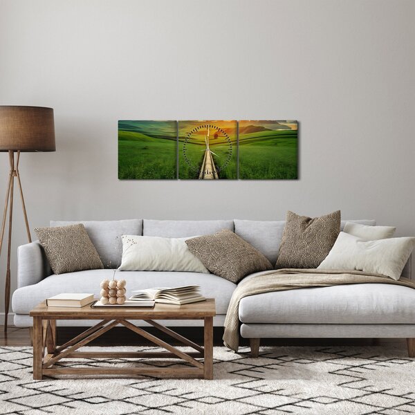 Obraz - Wschód słońca nad doliną (z zegarem) (90x30 cm)