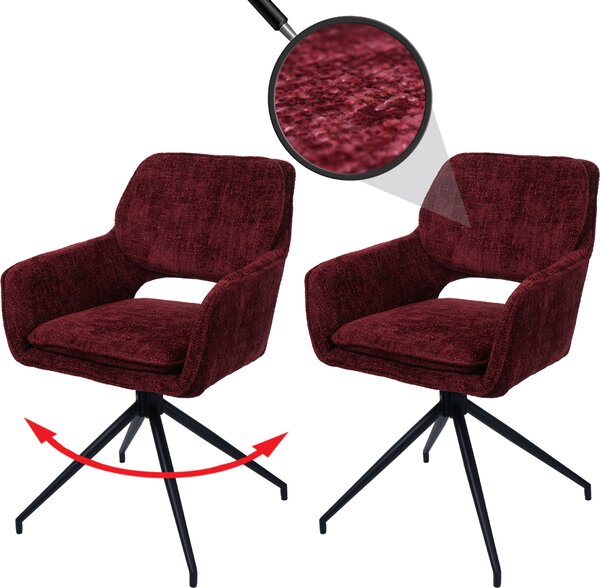 Zestaw 2 krzeseł do jadalni HWC-N74, krzesło kuchenne, obrotowe z automatycznym powrotem, tkanina szenilowa (490g/m²) Oeko-Tex ~ bordo