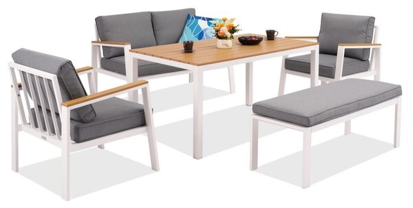 Zestaw aluminiowy Zakintos Apetito 4 z ławką biały Garden Point