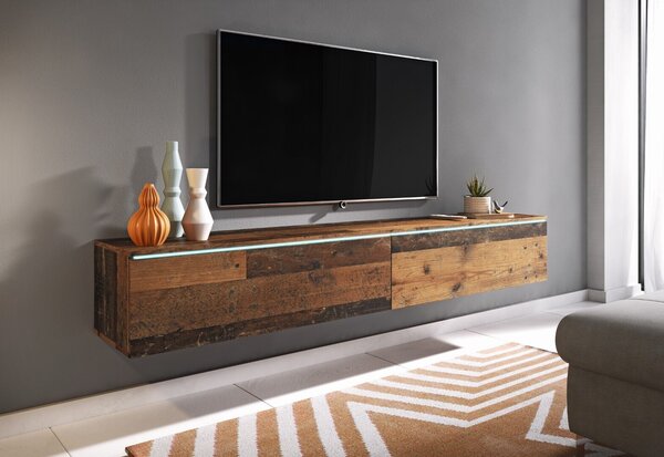 MINIO Komoda RTV DONNA 180 cm – Komoda pod telewizor, do ustawienia na podłodze lub do zawieszenia, wykończenie imitujące drewno "Oldwood"