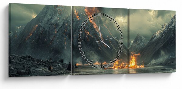 Obraz - Erupcja wulkanu (z zegarem) (90x30 cm)