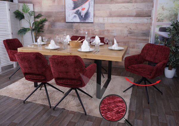 Zestaw 6 krzeseł do jadalni HWC-N74, krzesło kuchenne, obrotowe z automatycznym powrotem, tkanina szenilowa (490g/m²) Oeko-Tex ~ bordo