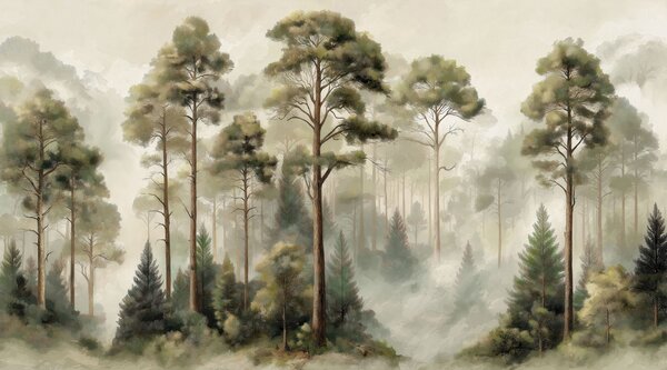 Fototapeta Grupa drzew w zamglonym lesie, Fototapety Natura, Popularne Fototapety, w05197 - Tapeko.pl