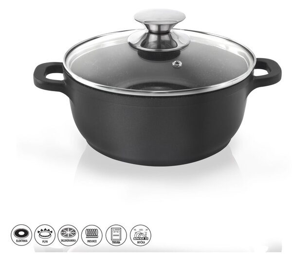 Garnek z powierzchnią nieprzywierającą Pfluon Granit i szklaną pokrywką Orion Grande, ⌀ 20 cm
