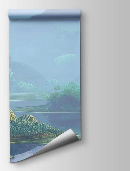 Fototapeta Rzeka z kolorowymi krzewami i górami, Fototapety Natura, Popularne Fototapety, w09088 - Tapeko.pl