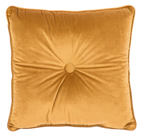 Ciemnożółta poduszka Tiseco Home Studio Velvet Button, 45x45 cm