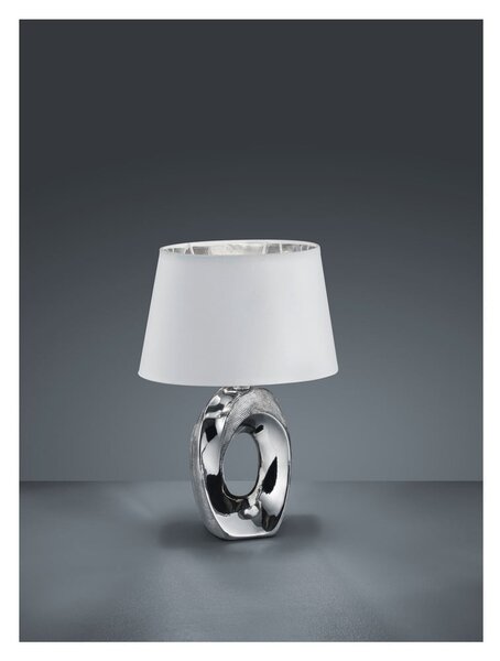 Lampa stołowa w biało-srebrnym kolorze z ceramiki i tkaniny Reality Taba, wys. 33 cm