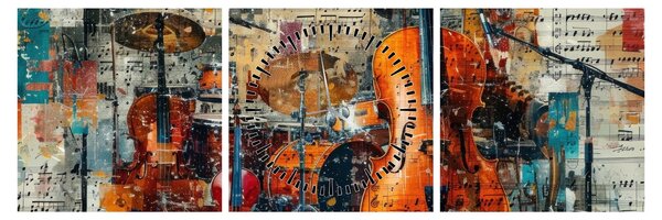 Obraz - Instrumenty muzyczne (z zegarem) (90x30 cm)