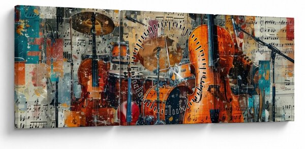 Obraz - Instrumenty muzyczne (z zegarem) (90x30 cm)