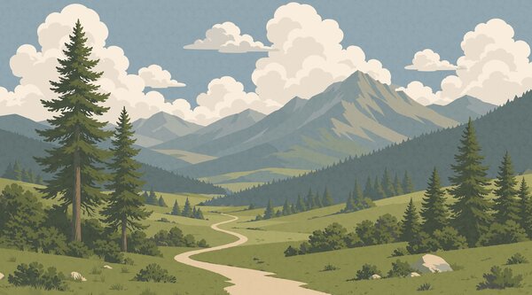 Fototapeta Krajobraz ze ścieżką i górami, Fototapety Natura, Popularne Fototapety, t00814 - Tapeko.pl