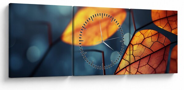 Obraz - Tekstura liści (z zegarem) (90x30 cm)