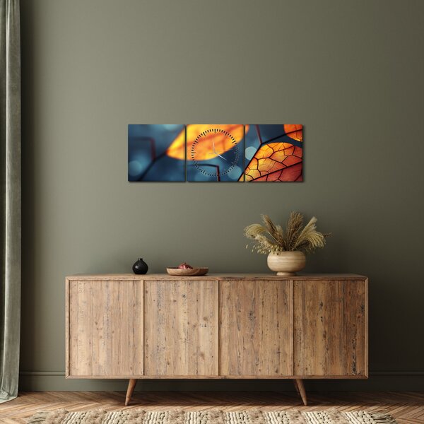 Obraz - Tekstura liści (z zegarem) (90x30 cm)