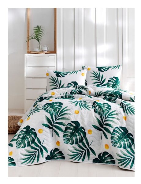 Zestaw bawełnianej narzuty na łóżko i 2 poszewek na poduszki Masso Jungle, 200x220 cm
