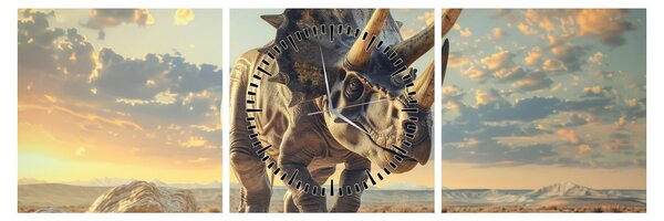 Obraz - Triceratops (z zegarem) (90x30 cm)