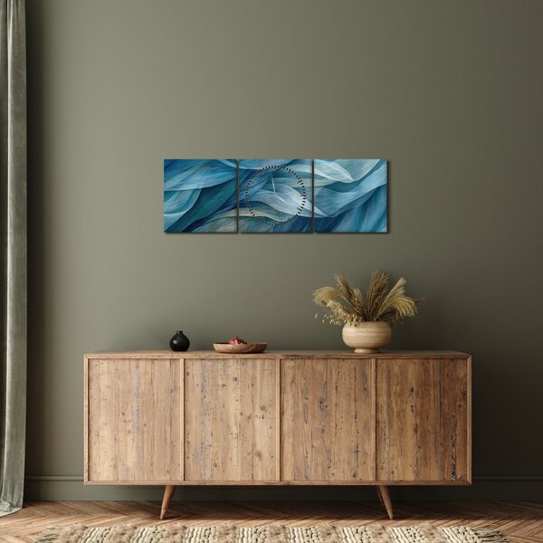 Obraz - Niebieskie i białe fale (z zegarem) (90x30 cm)