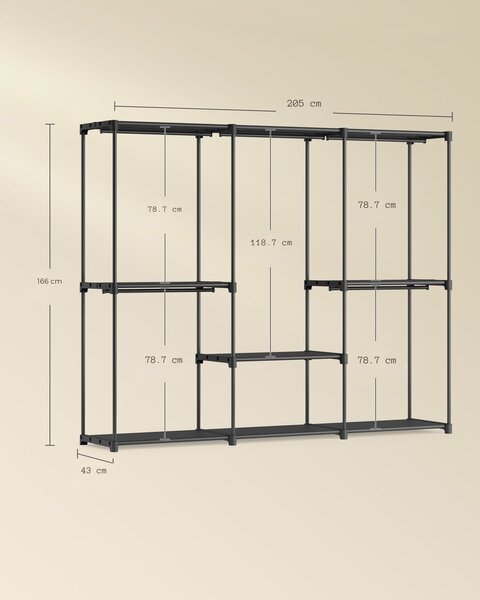 Otwarta szafa z półkami DRESSIO, 205x43x166 cm, czarna SongmicsHome
