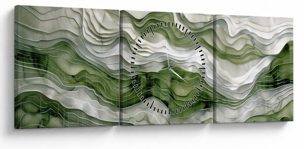 Obraz - Zielone i białe zmarszczki (z zegarem) (90x30 cm)
