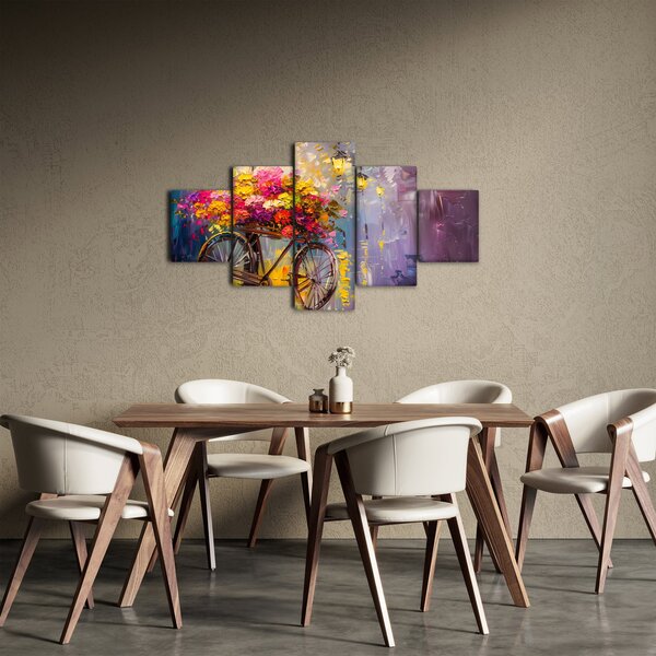 Obraz - Koło z kwiatami (125x70 cm)