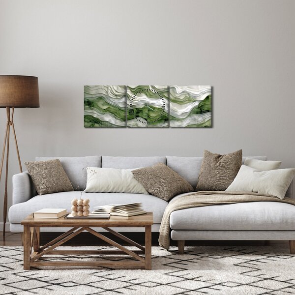 Obraz - Zielone i białe zmarszczki (z zegarem) (90x30 cm)