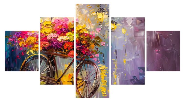 Obraz - Koło z kwiatami (125x70 cm)