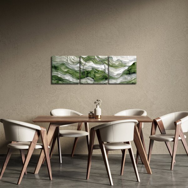 Obraz - Zielone i białe zmarszczki (z zegarem) (90x30 cm)